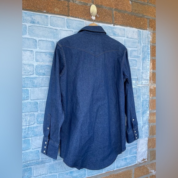 Wrangler Cowboy Cut Denim Shirt snap raw hem size 16/33 - Picture 11 of 14